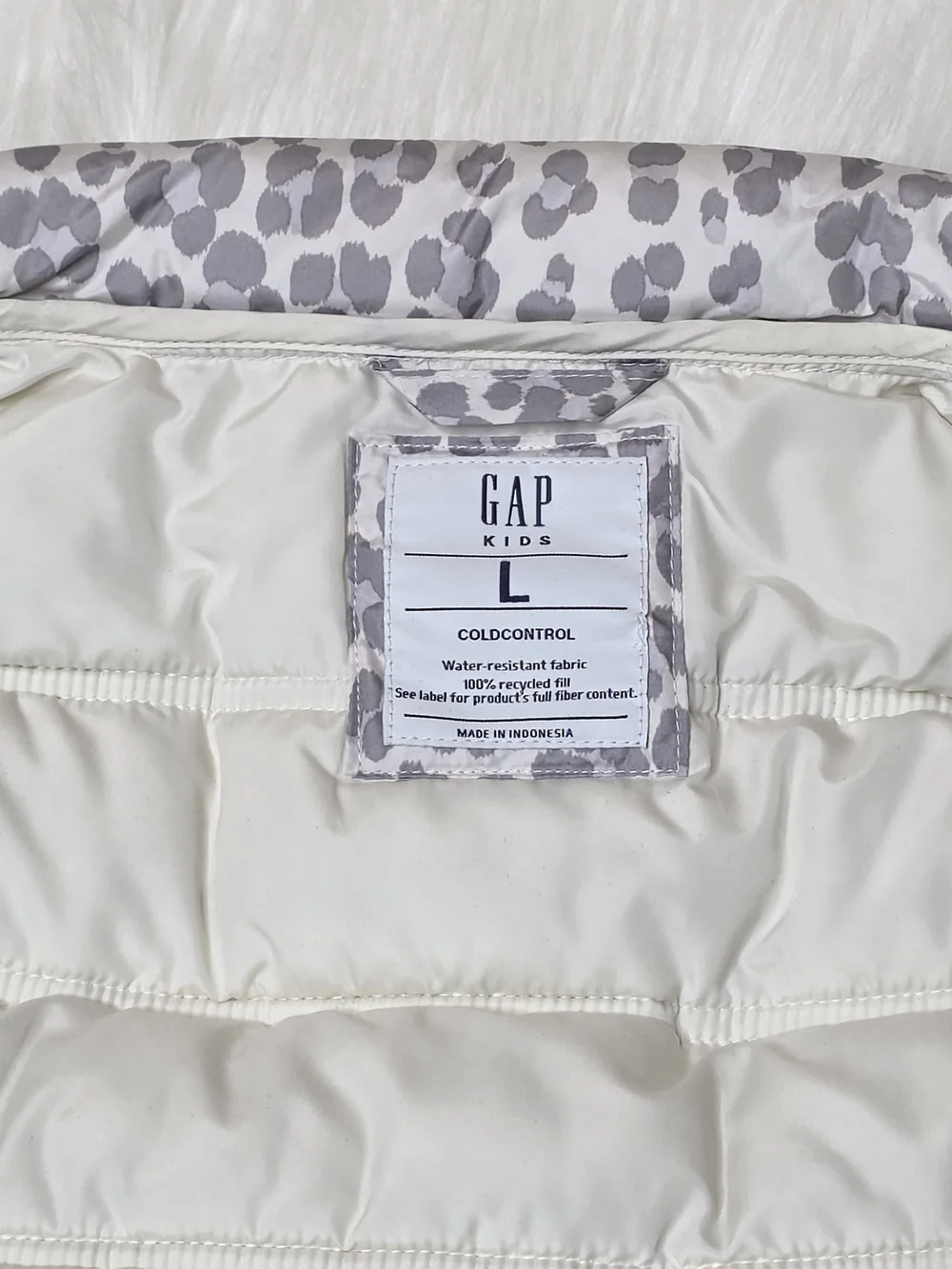 Girls Gap Cheetah Puffer Vest, Large